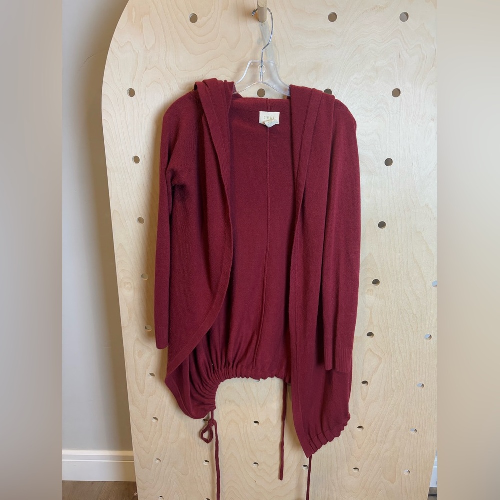 Anthropologie Shae Hooded Sweater Medium Open Front Cardigan Drawstring Red
